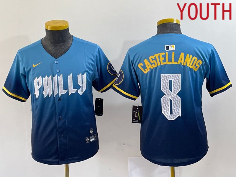 Youth Philadelphia Phillies 8 Castellanos Blue City Edition Nike 2024 MLB Jersey style 4